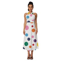 Polka Dot Sleeveless Cross Front Cocktail Midi Chiffon Dress