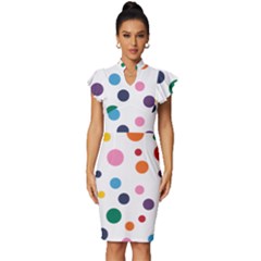 Polka Dot Vintage Frill Sleeve V-neck Bodycon Dress