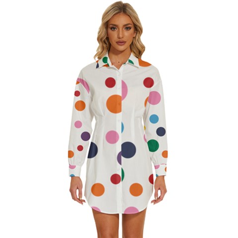 Polka Dot Womens Long Sleeve Shirt Dress by 8989