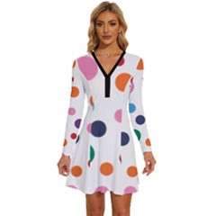 Polka Dot Long Sleeve Deep V Mini Dress 