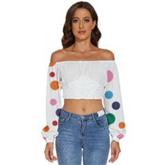 Polka Dot Long Sleeve Crinkled Weave Crop Top