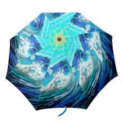 Tsunami Waves Ocean Sea Nautical Nature Water Painting Folding Umbrellas by Ravend