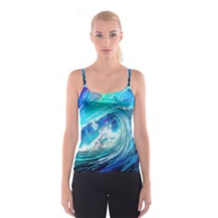 Tsunami Waves Ocean Sea Nautical Nature Water Painting Spaghetti Strap Top by Ravend