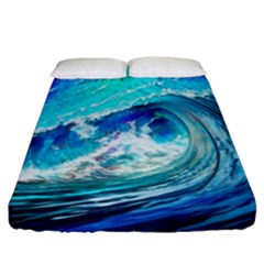 Tsunami Waves Ocean Sea Nautical Nature Water Painting Fitted Sheet (california King Size) by Ravend