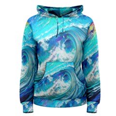 Tsunami Waves Ocean Sea Nautical Nature Water Painting Women s Pullover Hoodie by Ravend