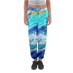 Tsunami Waves Ocean Sea Nautical Nature Water Painting Women s Jogger Sweatpants by Ravend