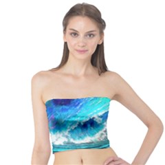 Tsunami Waves Ocean Sea Nautical Nature Water Painting Tube Top by Ravend