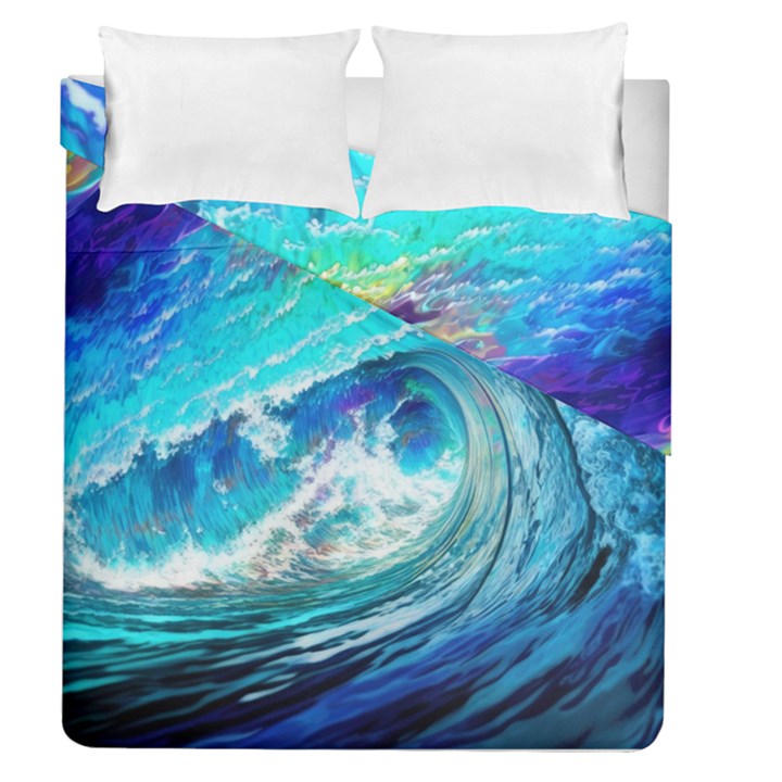 Tsunami Waves Ocean Sea Nautical Nature Water Painting Duvet Cover Double Side (Queen Size)