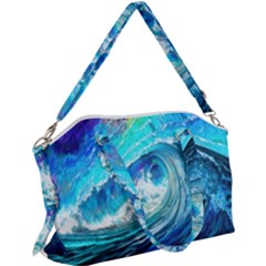 Tsunami Waves Ocean Sea Nautical Nature Water Painting Canvas Crossbody Bag by Ravend