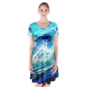 Tsunami Waves Ocean Sea Nautical Nature Water Painting Short Sleeve V-neck Flare Dress View1