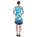 Tsunami Waves Ocean Sea Nautical Nature Water Painting Short Sleeve V-neck Flare Dress View2