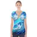 Tsunami Waves Ocean Sea Nautical Nature Water Painting Short Sleeve Front Detail Top View1