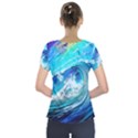 Tsunami Waves Ocean Sea Nautical Nature Water Painting Short Sleeve Front Detail Top View2