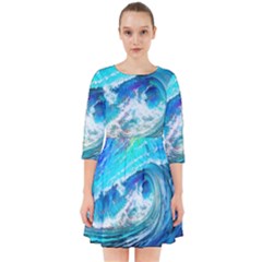 Tsunami Waves Ocean Sea Nautical Nature Water Painting Smock Dress by Ravend