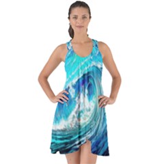 Tsunami Waves Ocean Sea Nautical Nature Water Painting Show Some Back Chiffon Dress by Ravend