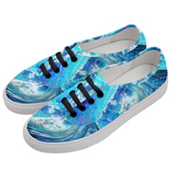 Tsunami Waves Ocean Sea Nautical Nature Water Painting Women s Classic Low Top Sneakers by Ravend