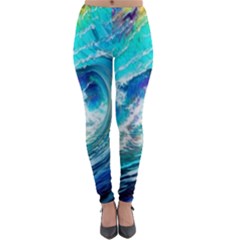 Tsunami Waves Ocean Sea Nautical Nature Water Painting Lightweight Velour Leggings by Ravend