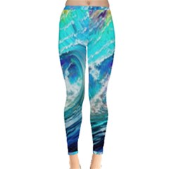 Tsunami Waves Ocean Sea Nautical Nature Water Painting Inside Out Leggings by Ravend