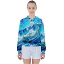 Tsunami Waves Ocean Sea Nautical Nature Water Painting Women s Tie Up Sweat View1