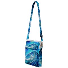 Tsunami Waves Ocean Sea Nautical Nature Water Painting Multi Function Travel Bag by Ravend