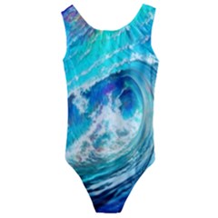 Tsunami Waves Ocean Sea Nautical Nature Water Painting Kids  Cut-out Back One Piece Swimsuit by Ravend