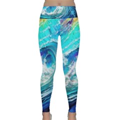 Tsunami Waves Ocean Sea Nautical Nature Water Painting Lightweight Velour Classic Yoga Leggings by Ravend