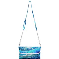 Tsunami Waves Ocean Sea Nautical Nature Water Painting Mini Crossbody Handbag by Ravend