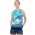 Tsunami Waves Ocean Sea Nautical Nature Water Painting High Neck Satin Top View1