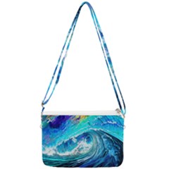 Tsunami Waves Ocean Sea Nautical Nature Water Painting Double Gusset Crossbody Bag by Ravend