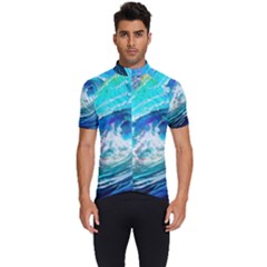 Tsunami Waves Ocean Sea Nautical Nature Water Painting Men s Short Sleeve Cycling Jersey by Ravend