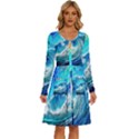 Tsunami Waves Ocean Sea Nautical Nature Water Painting Long Sleeve Dress With Pocket View1