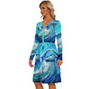 Tsunami Waves Ocean Sea Nautical Nature Water Painting Long Sleeve Dress With Pocket View2