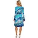 Tsunami Waves Ocean Sea Nautical Nature Water Painting Long Sleeve Dress With Pocket View4