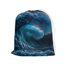 Tsunami Waves Ocean Sea Water Rough Seas 4 Drawstring Pouch (xl) by Ravend