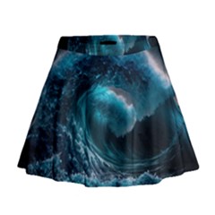 Tsunami Waves Ocean Sea Water Rough Seas 4 Mini Flare Skirt by Ravend