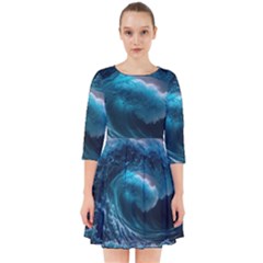 Tsunami Waves Ocean Sea Water Rough Seas 4 Smock Dress by Ravend