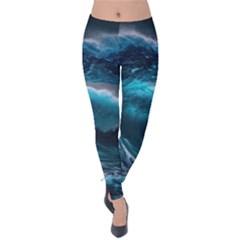 Tsunami Waves Ocean Sea Water Rough Seas 4 Velvet Leggings