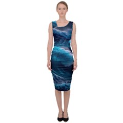 Tsunami Waves Ocean Sea Water Rough Seas 4 Sleeveless Pencil Dress by Ravend