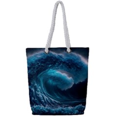 Tsunami Waves Ocean Sea Water Rough Seas 4 Full Print Rope Handle Tote (small) by Ravend