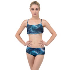 Tsunami Waves Ocean Sea Water Rough Seas 4 Layered Top Bikini Set