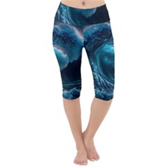 Tsunami Waves Ocean Sea Water Rough Seas 4 Lightweight Velour Cropped Yoga Leggings by Ravend