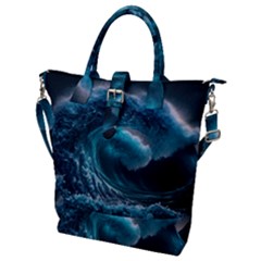 Tsunami Waves Ocean Sea Water Rough Seas 4 Buckle Top Tote Bag by Ravend