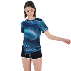 Tsunami Waves Ocean Sea Water Rough Seas 4 Asymmetrical Short Sleeve Sports Tee by Ravend