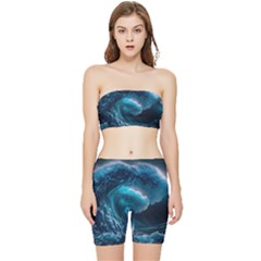 Tsunami Waves Ocean Sea Water Rough Seas 4 Stretch Shorts And Tube Top Set by Ravend