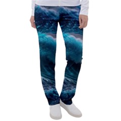 Tsunami Waves Ocean Sea Water Rough Seas 4 Women s Casual Pants by Ravend