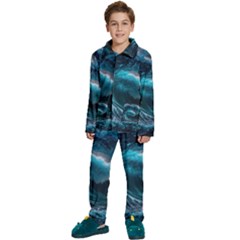 Tsunami Waves Ocean Sea Water Rough Seas 4 Kids  Long Sleeve Velvet Pajamas Set by Ravend