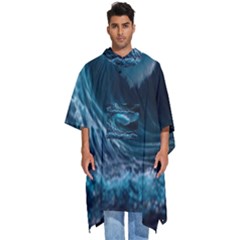 Tsunami Waves Ocean Sea Water Rough Seas 4 Men s Hooded Rain Ponchos by Ravend