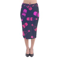 Wine Wine Bottles Background Graphic Velvet Midi Pencil Skirt by Ravend