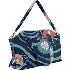 Waves Flowers Pattern Water Floral Minimalist Canvas Crossbody Bag by Ravend