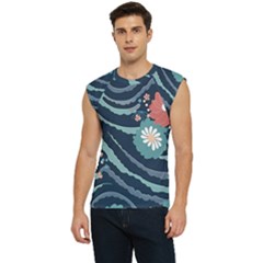 Waves Flowers Pattern Water Floral Minimalist Men s Raglan Cap Sleeve Tee by Ravend